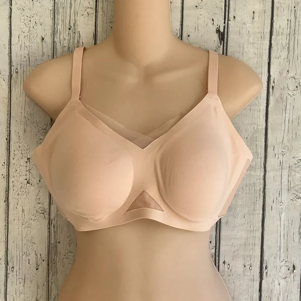HoneyLove Womens Crossover Bra Size L 38 B/C Wireless Comfort Beige Seamless